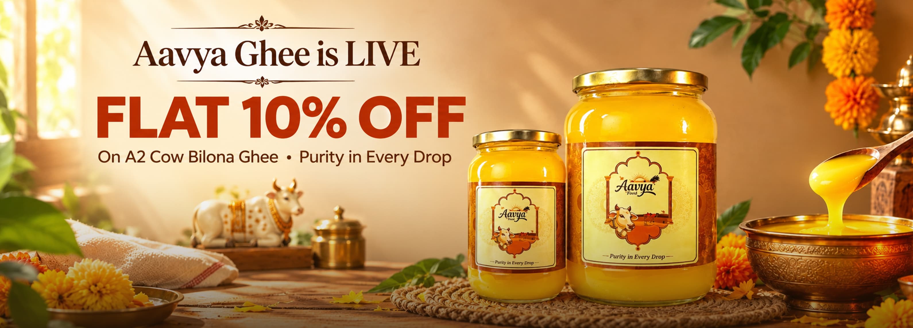 Aavya Ghee is LIVE — Flat 10% off on A2 Cow Bilona Ghee